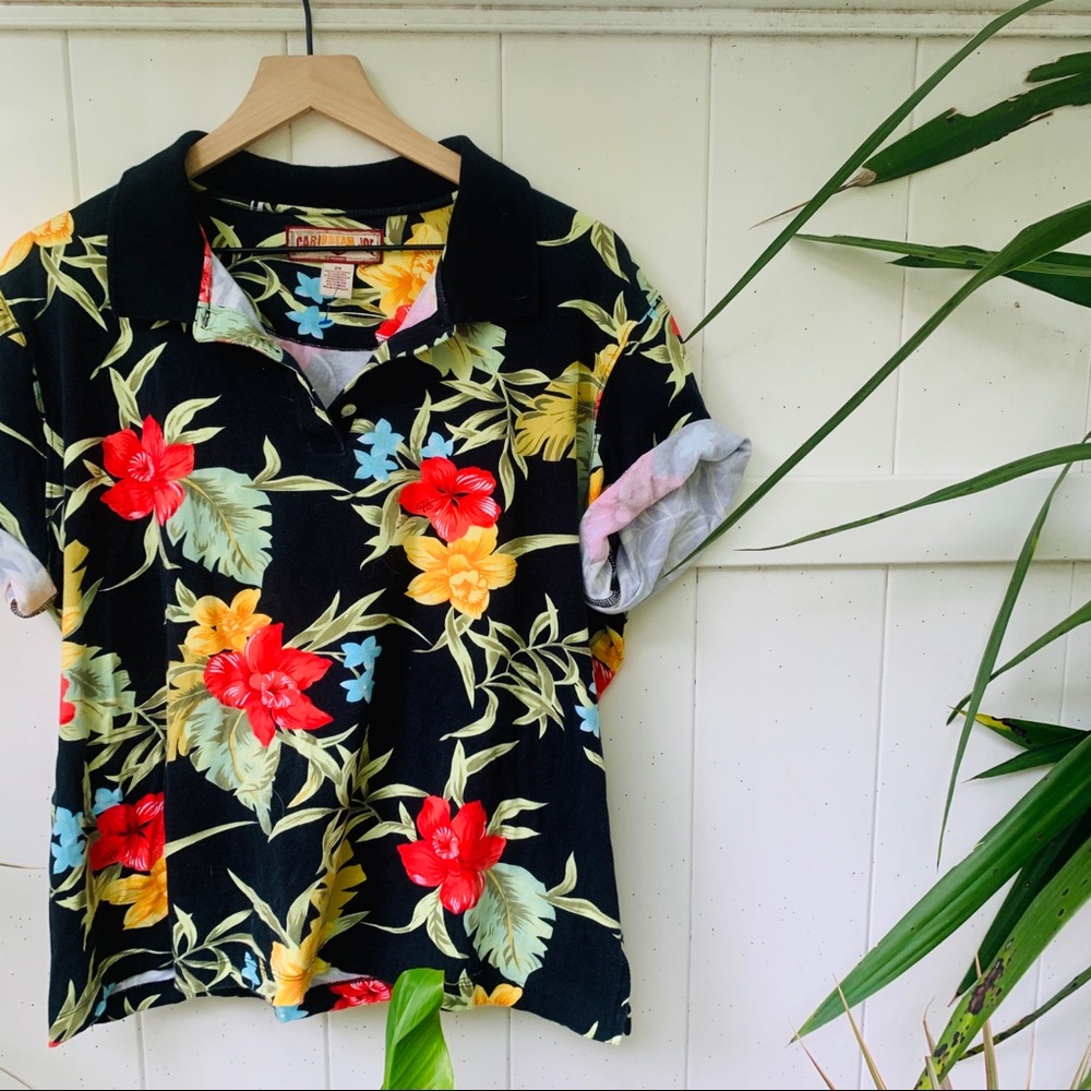 vintage vsco 90s Hawaiian crop polo tee - Picture 3 of 8
